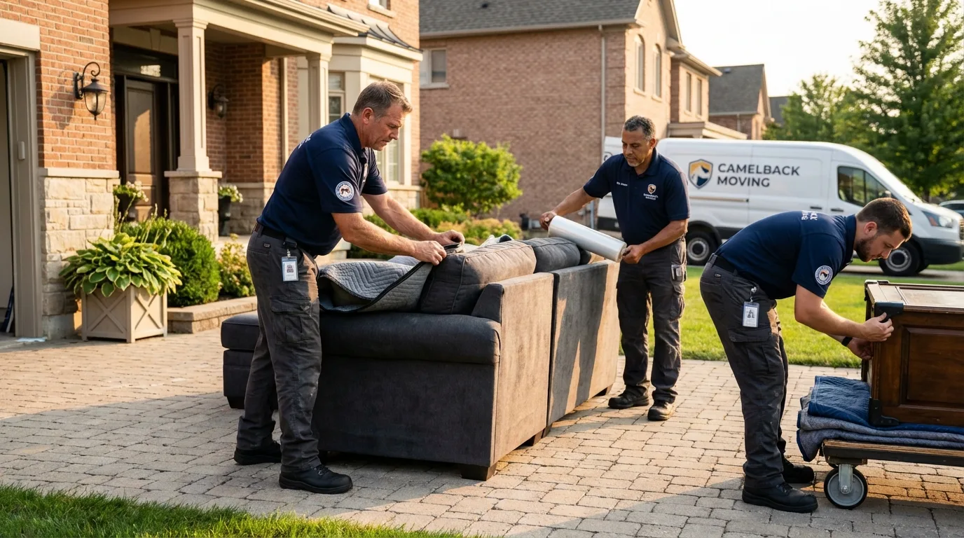 Large estate moving crew wrapping furniture in Nashville, AR